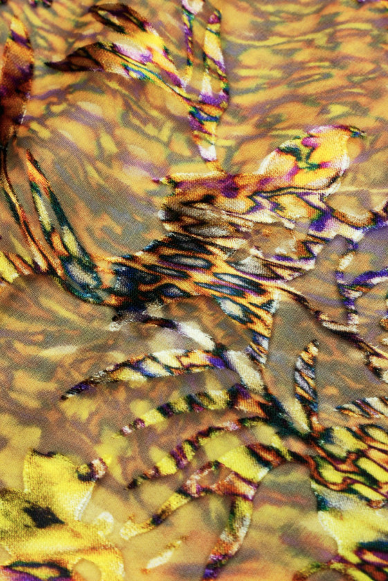 Silk with viscose devore red-purple