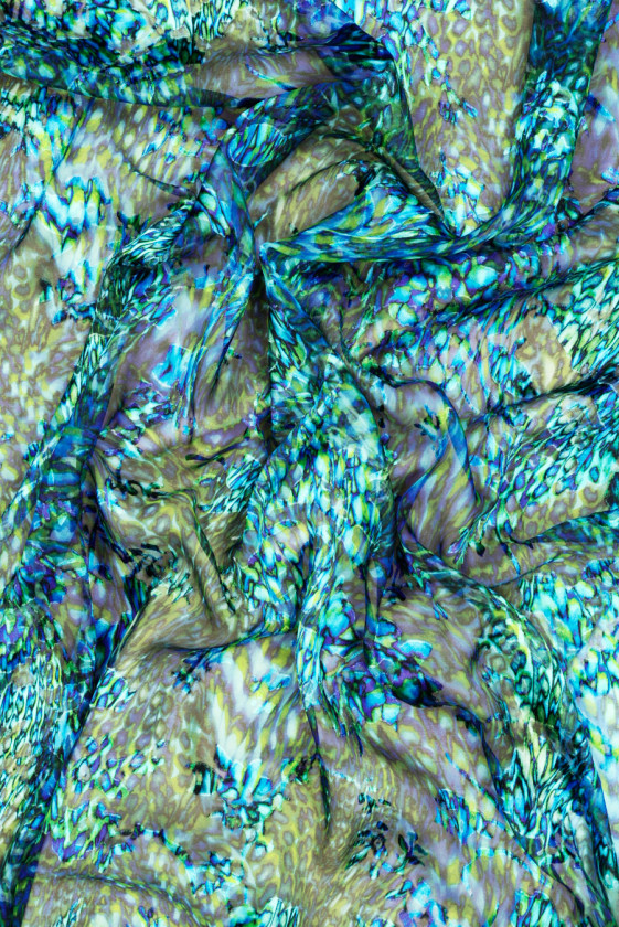 Silk with viscose devore cornflower-green