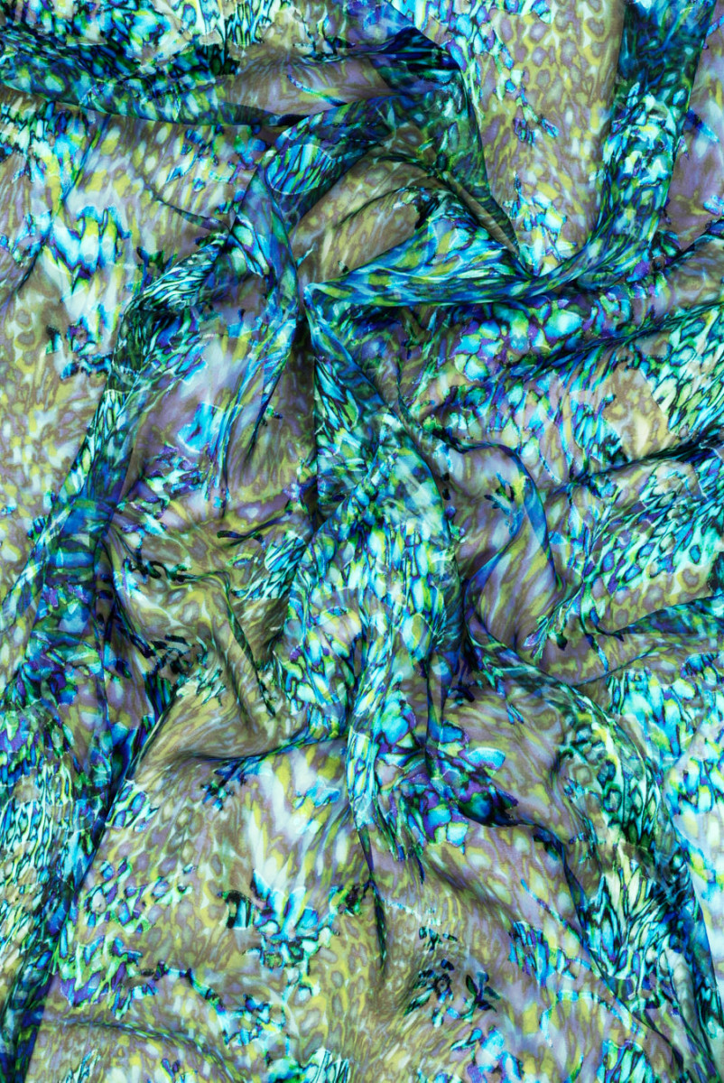 Silk with viscose devore cornflower-green