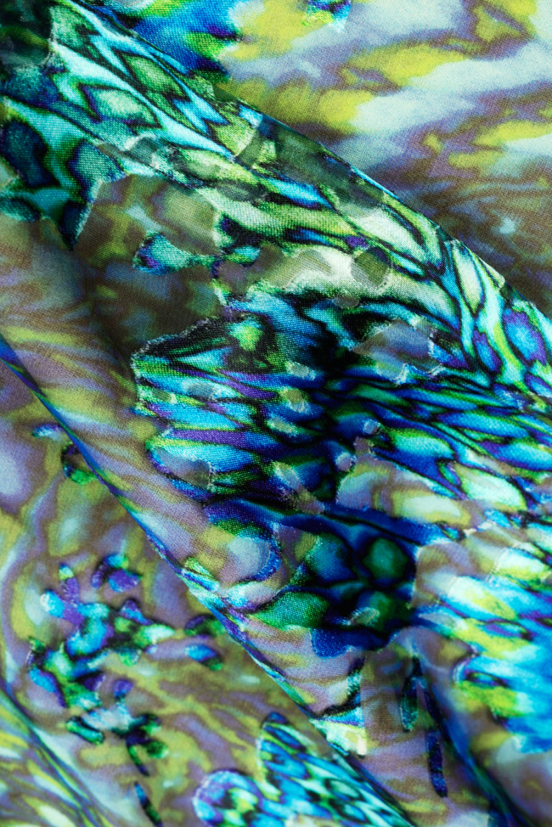 Silk with viscose devore cornflower-green