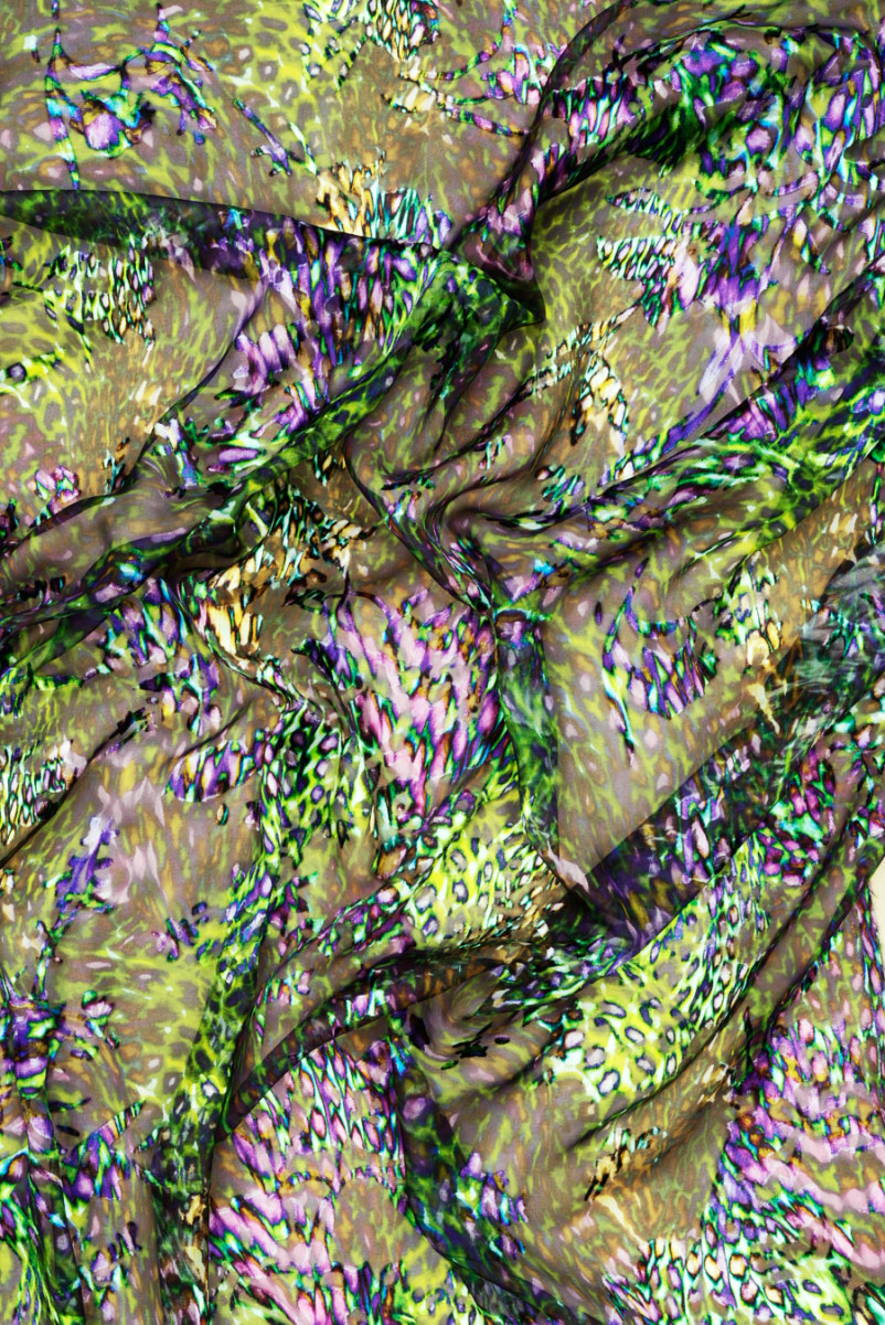 Silk with viscose devore green-purple