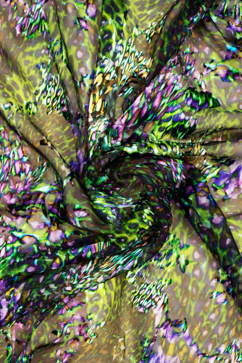Silk with viscose devore green-purple