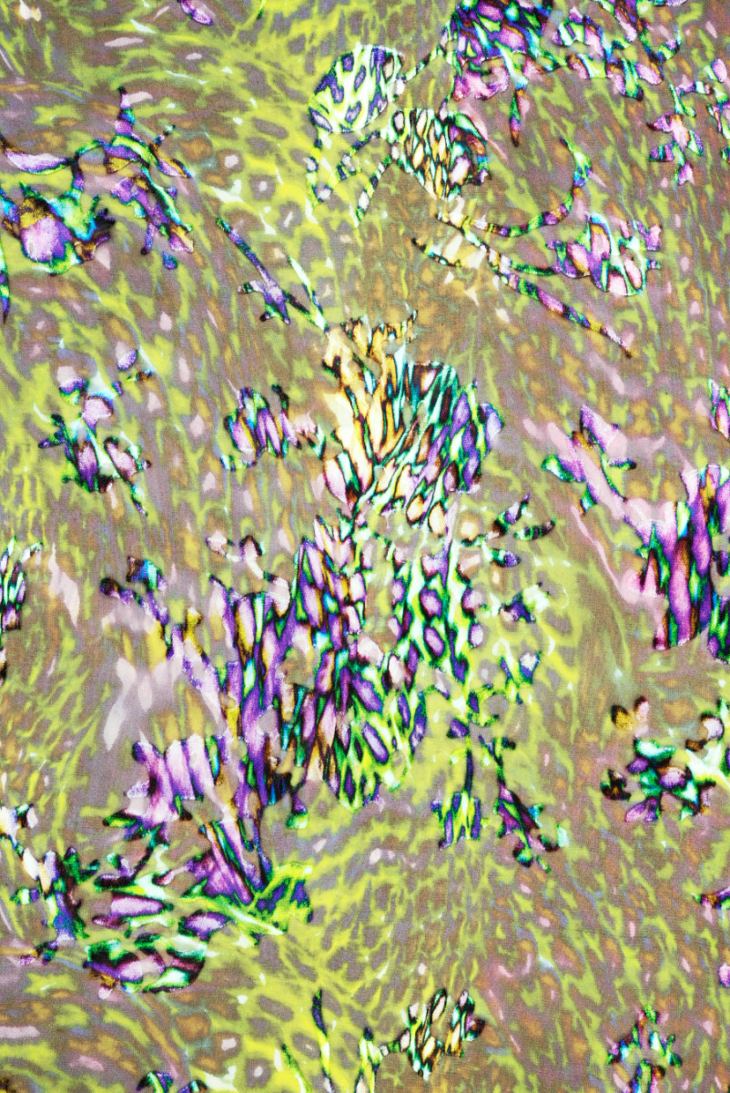 Silk with viscose devore green-purple