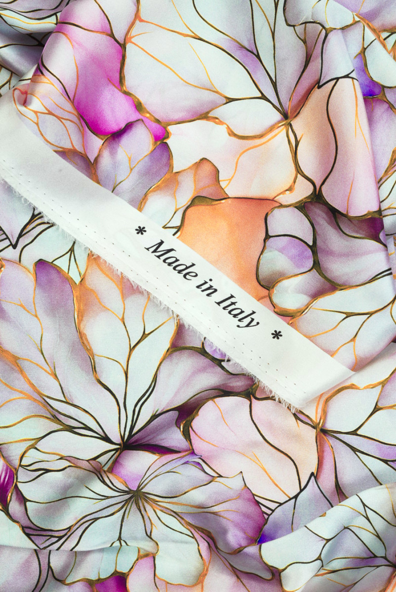 Satyna jedwabna w kwiaty KUPON 140 cm