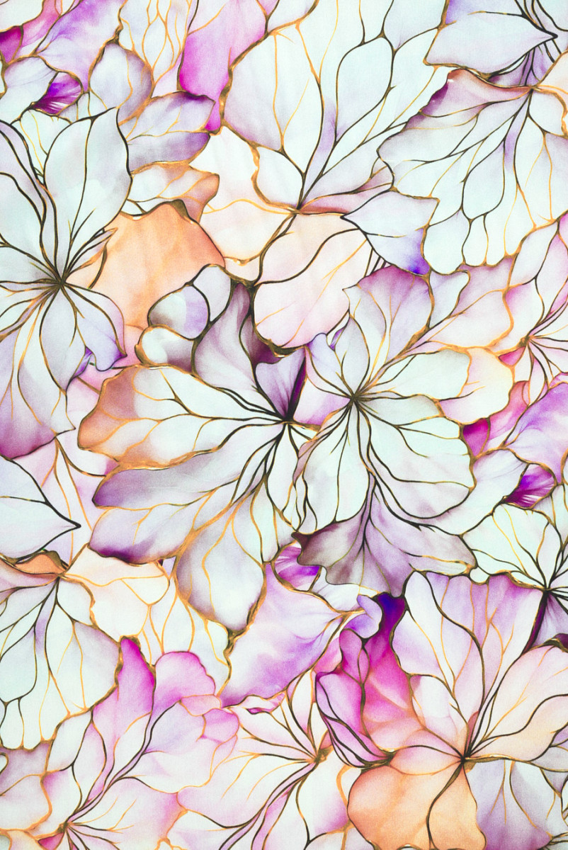 Silk satin with flowers KUPON 140 cm