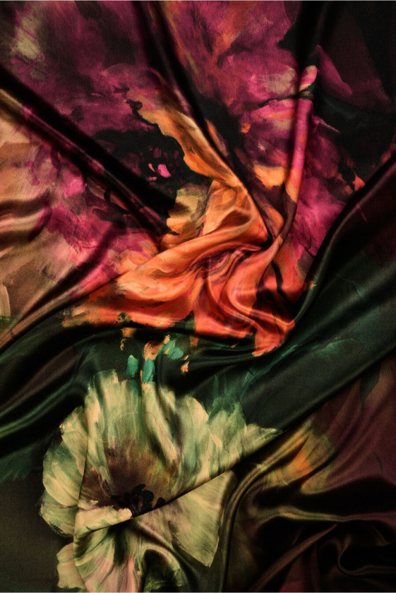 Silk Satin Large Painted Flowers
