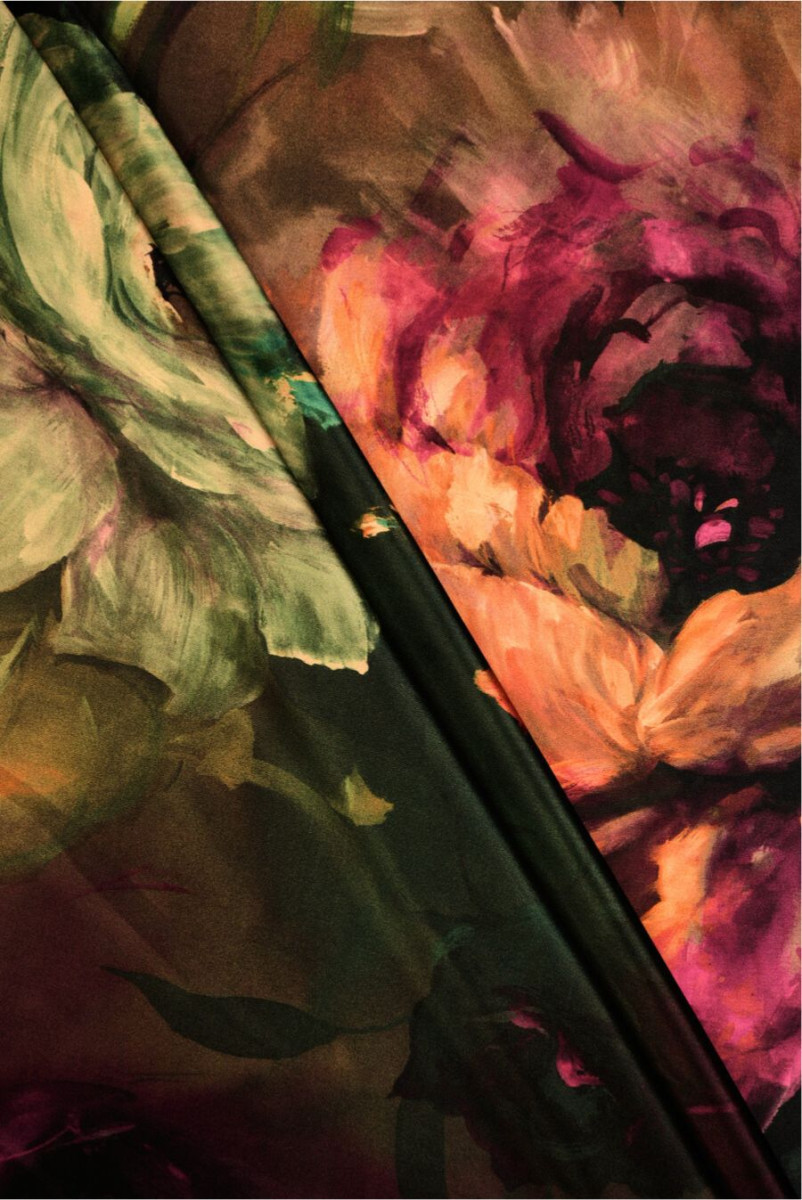 Шовк Атлас Великі Пофарбовані Квіти