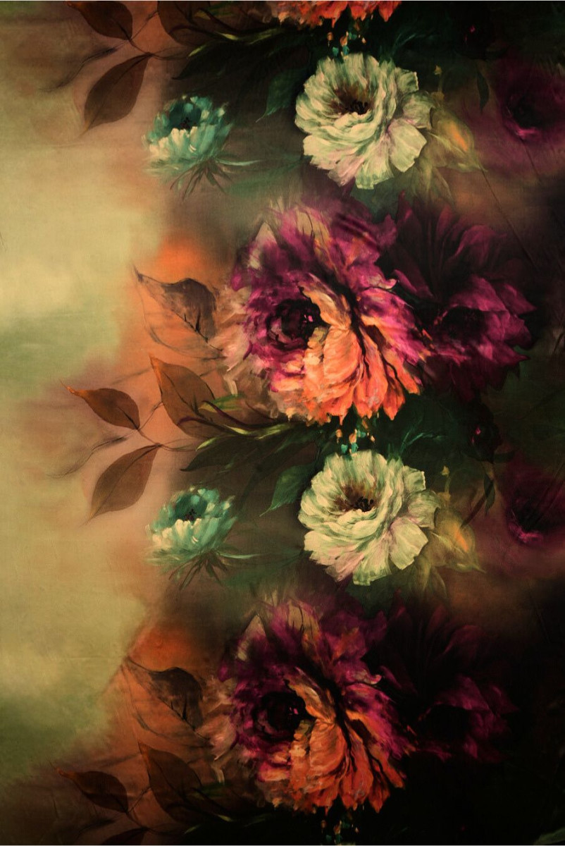 Silk Satin Large Painted Flowers