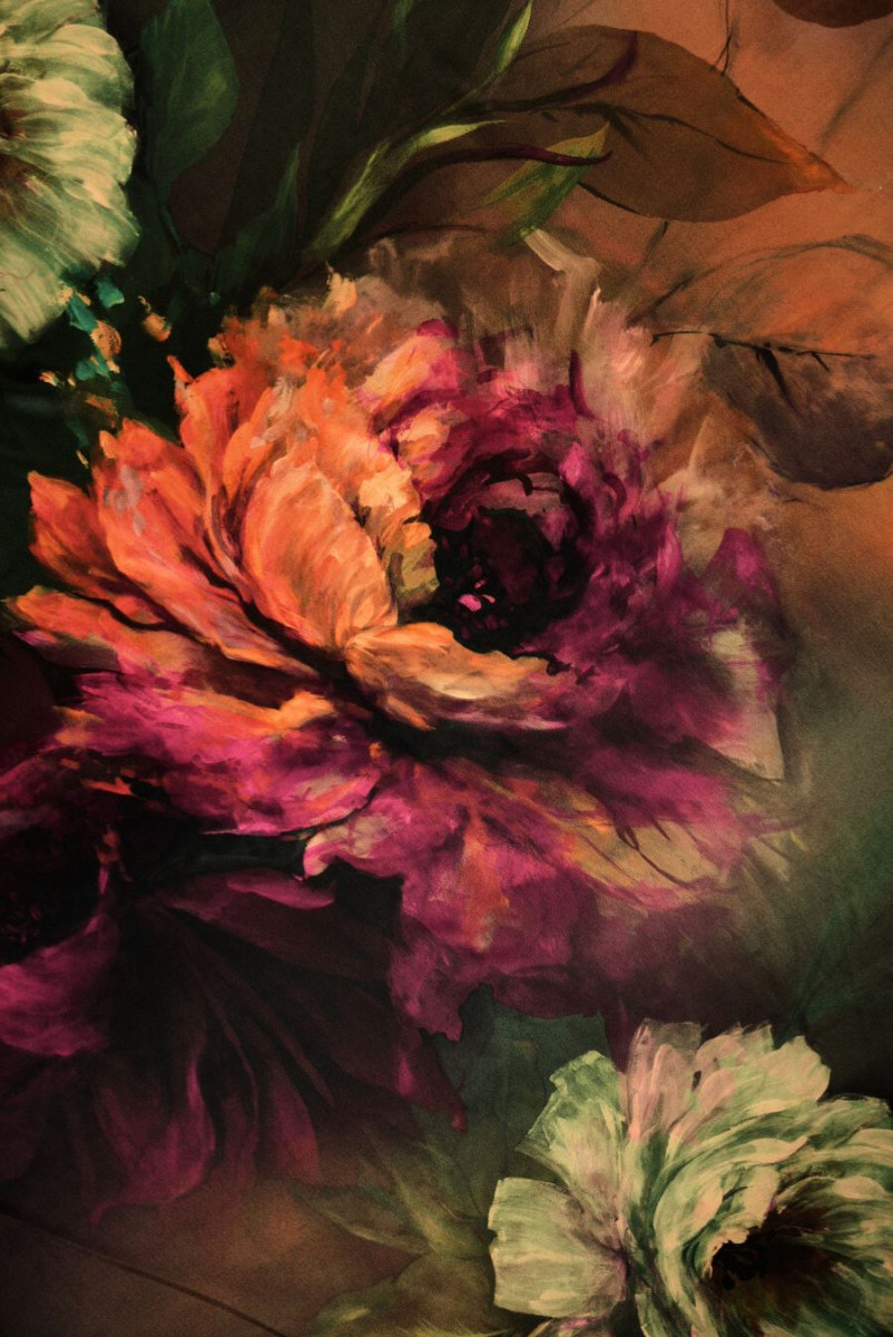 Silk Satin Large Painted Flowers
