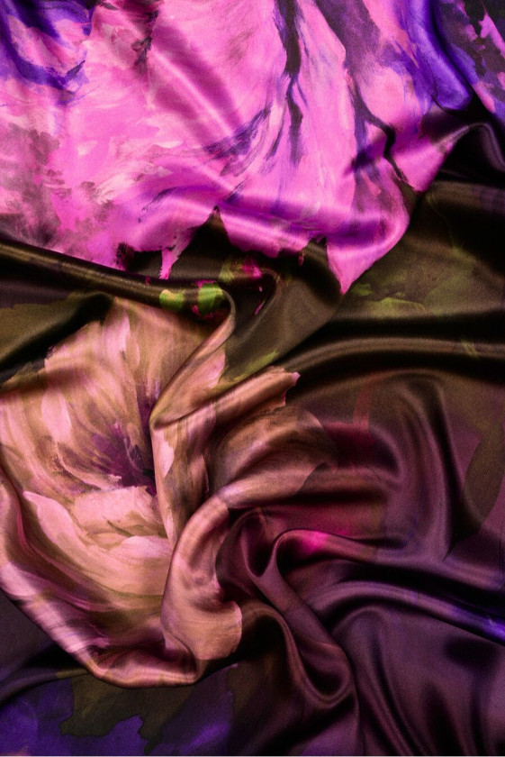 Silk Satin Large Painted Flowers