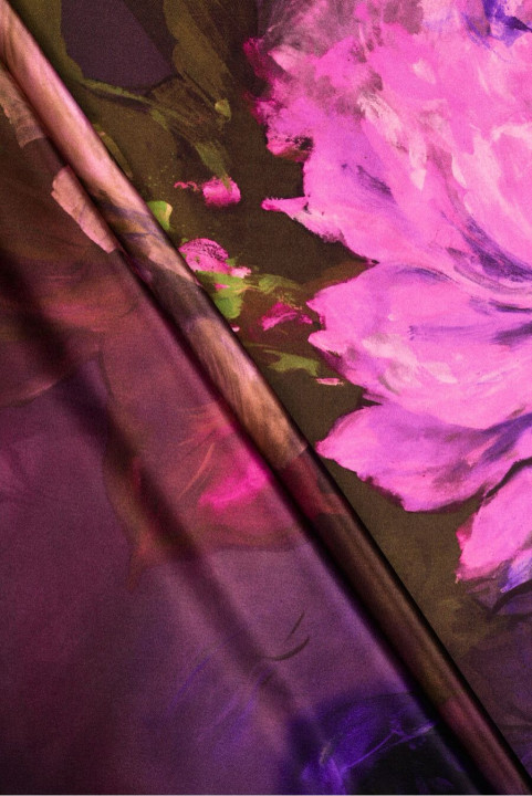 Silke Satin Store Malede Blomster