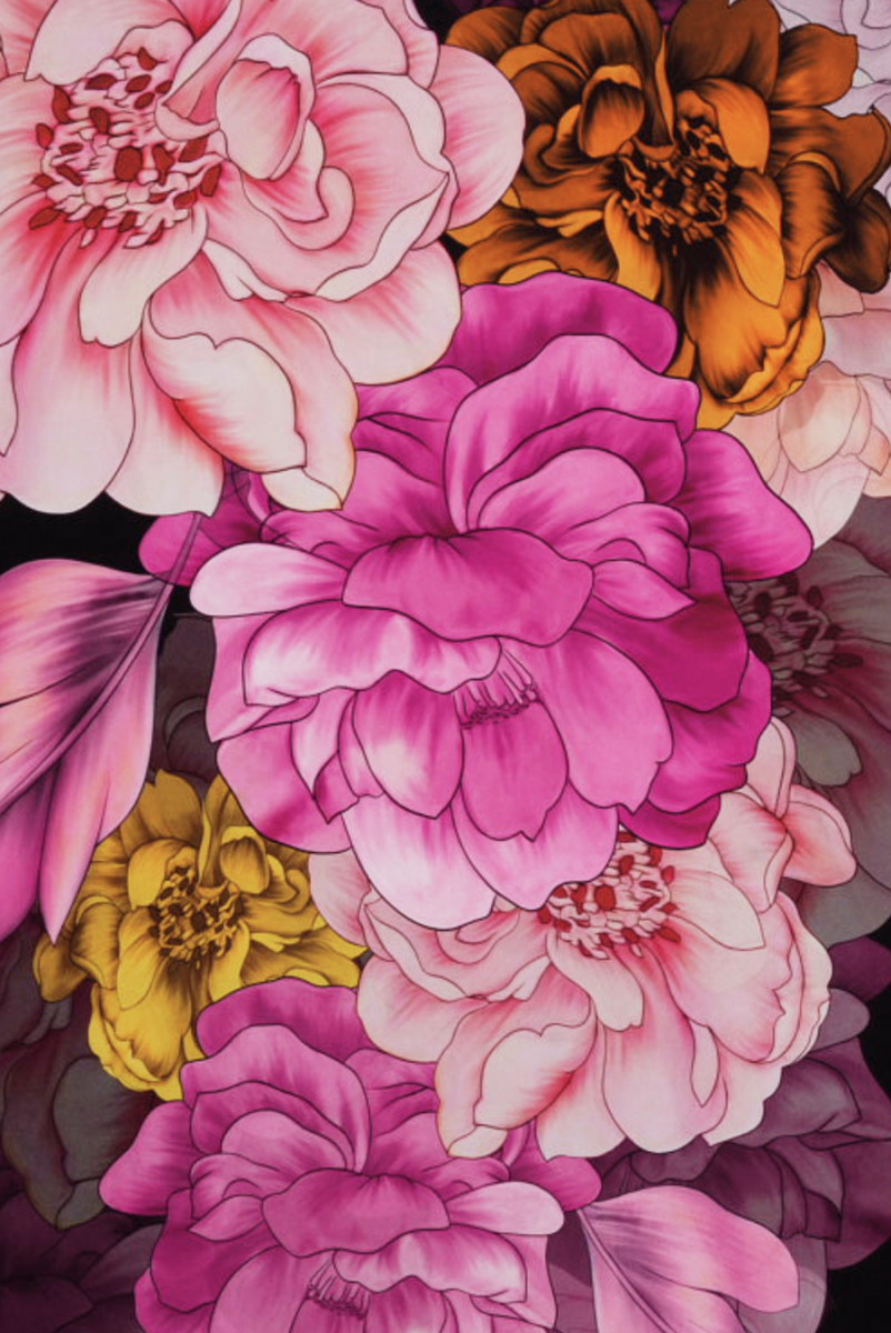 Crepe silk with flowers COUPON 120cm