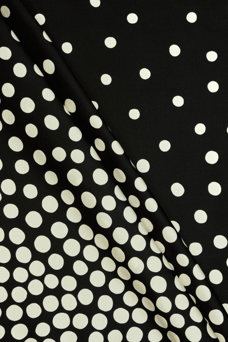 Black Satin Viscose with Polka Dots