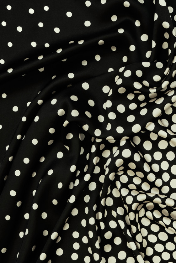 Black Satin Viscose with Polka Dots