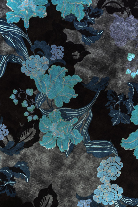 Zijde satijn turquoise bloemen