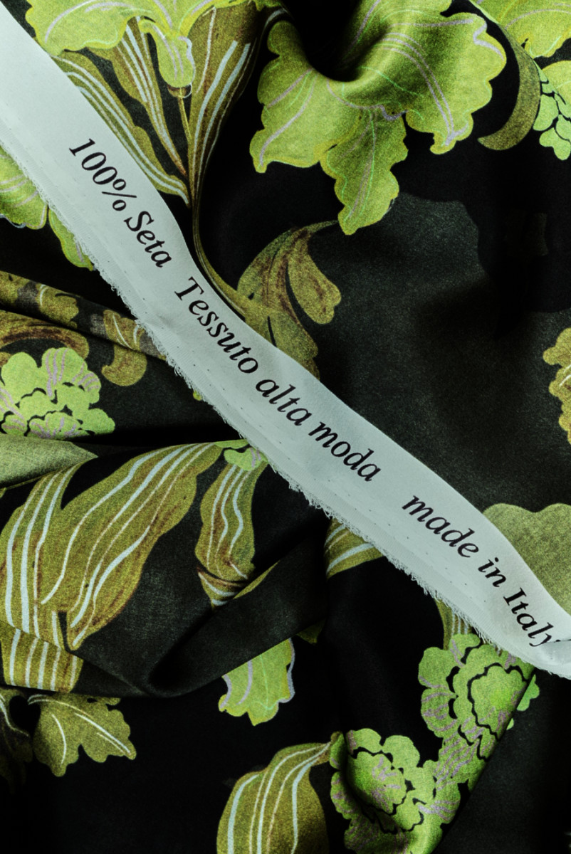 Silk Satin Green Flowers