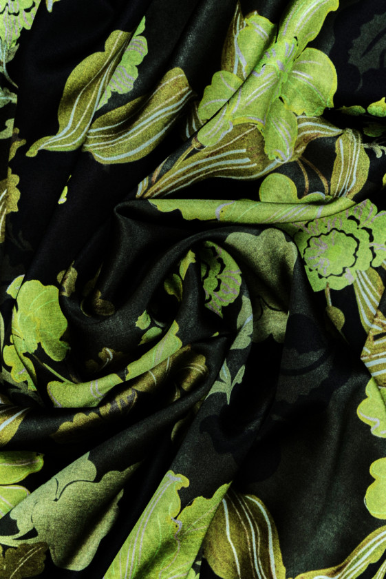 Silk Satin Green Flowers