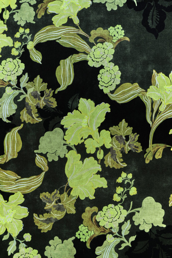 Seidensatin Grüne Blumen