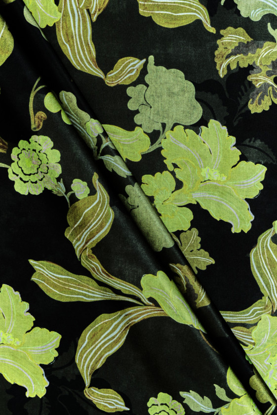Silk Satin Green Flowers