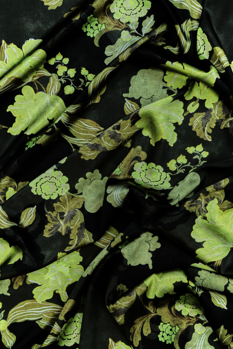 Silk Satin Green Flowers