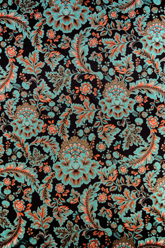 Silk satin turquoise orange flowers