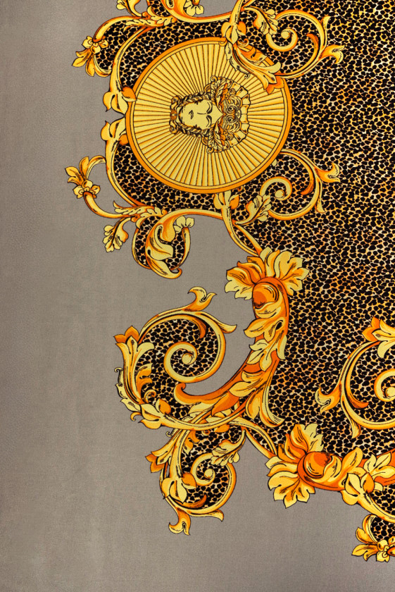 Satyna jedwabna złoty ornament KUPON 135cm