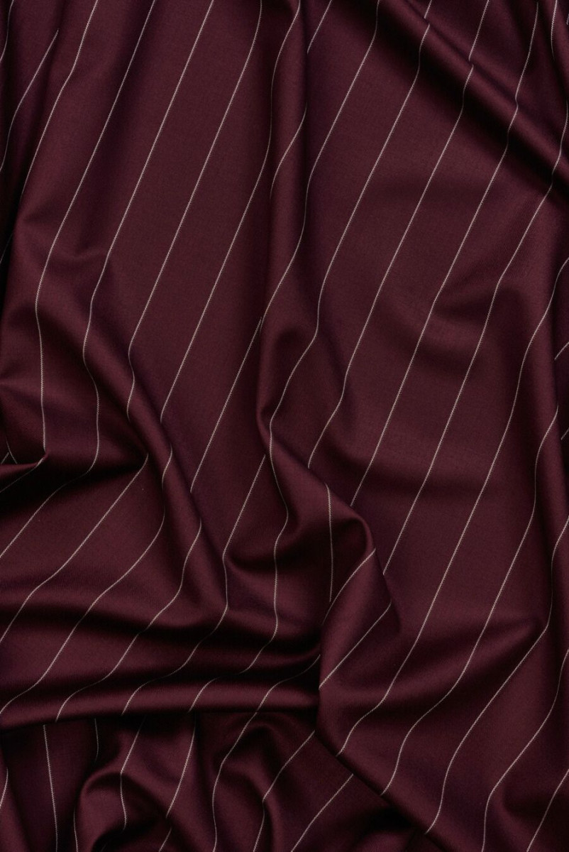 Kostuumwol bordeaux met strepen KUPONS