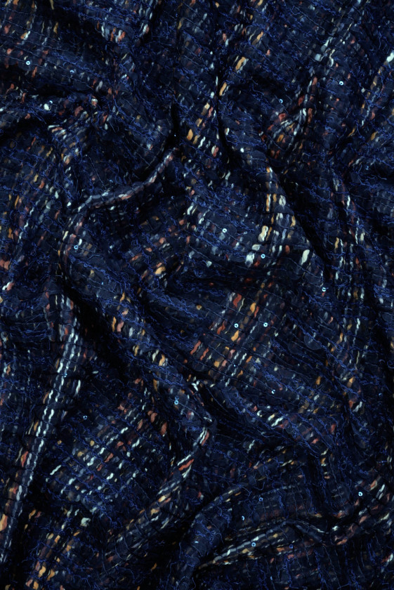 Tissu bleu marine Chanel avec sequins