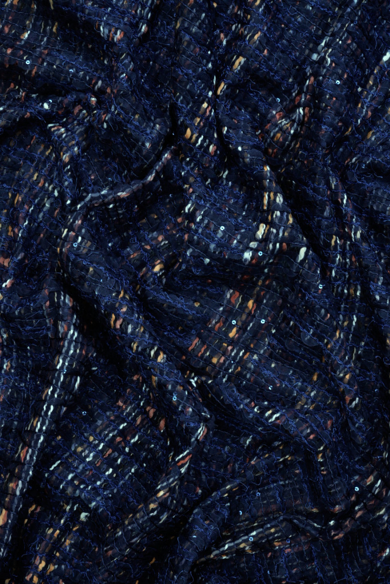 Material Chanel albastru marin cu paiete