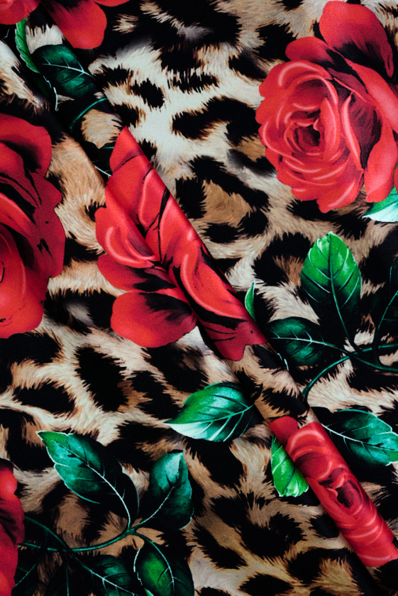 Silk leopard satin and roses