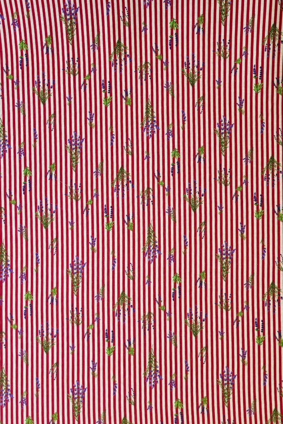 Lino con strisce di cotone e fiori