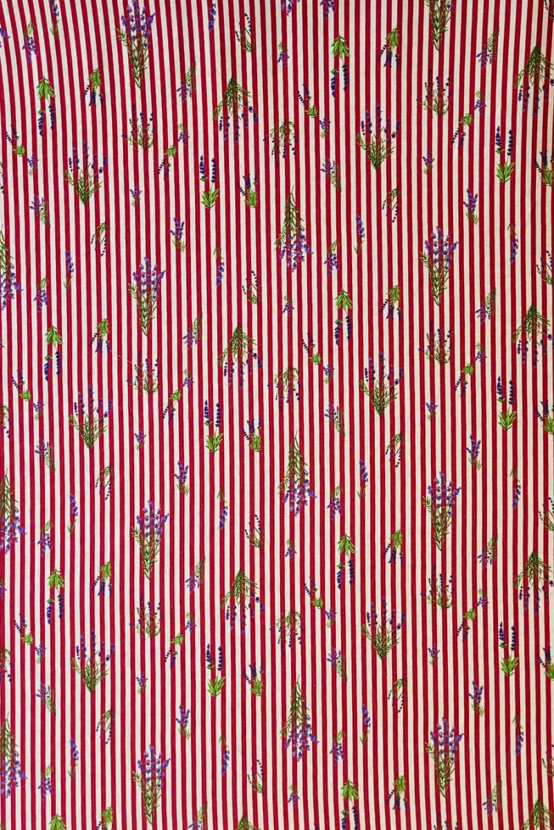 Lino con strisce di cotone e fiori