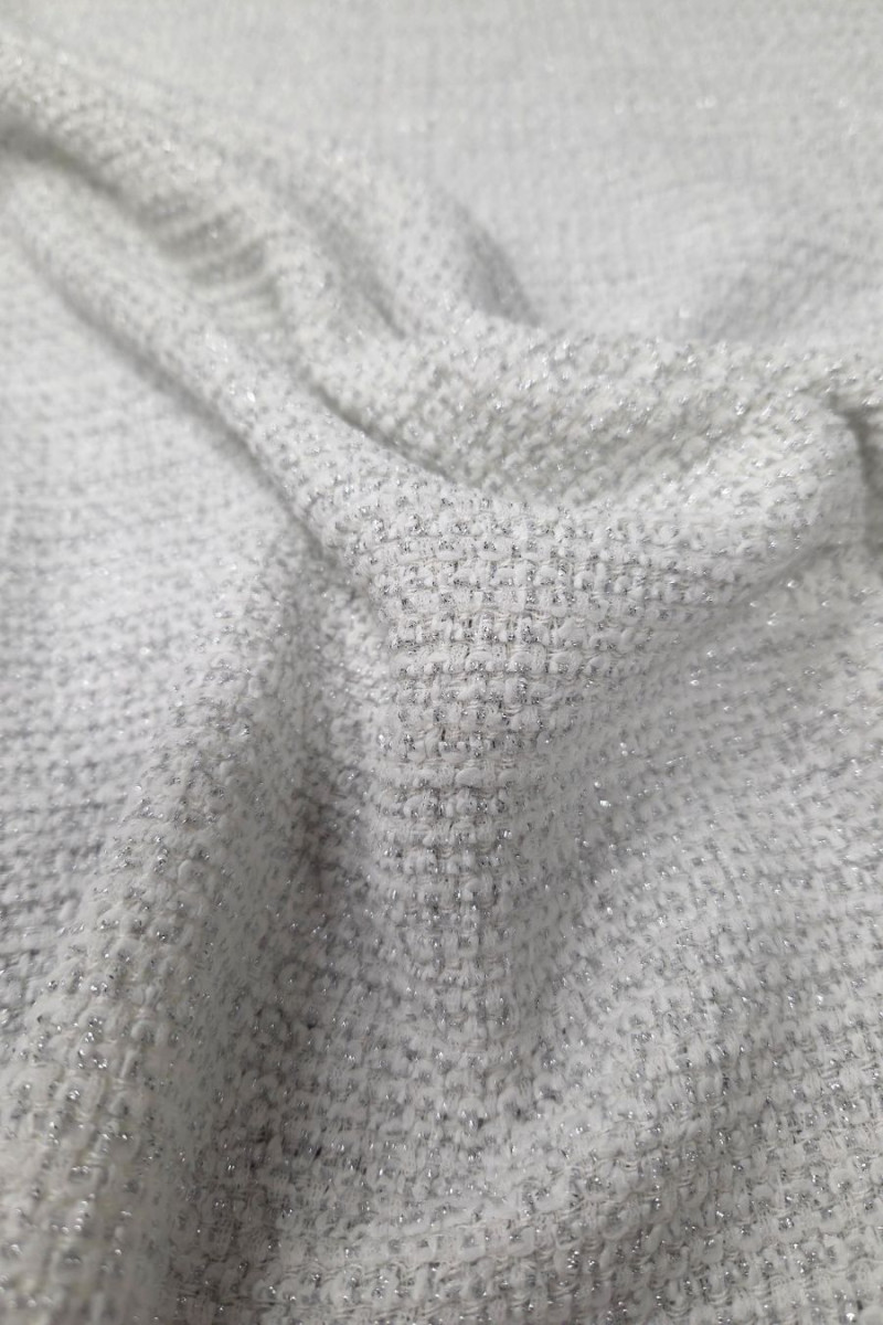 Tkanina typu chanel biało-srebrna