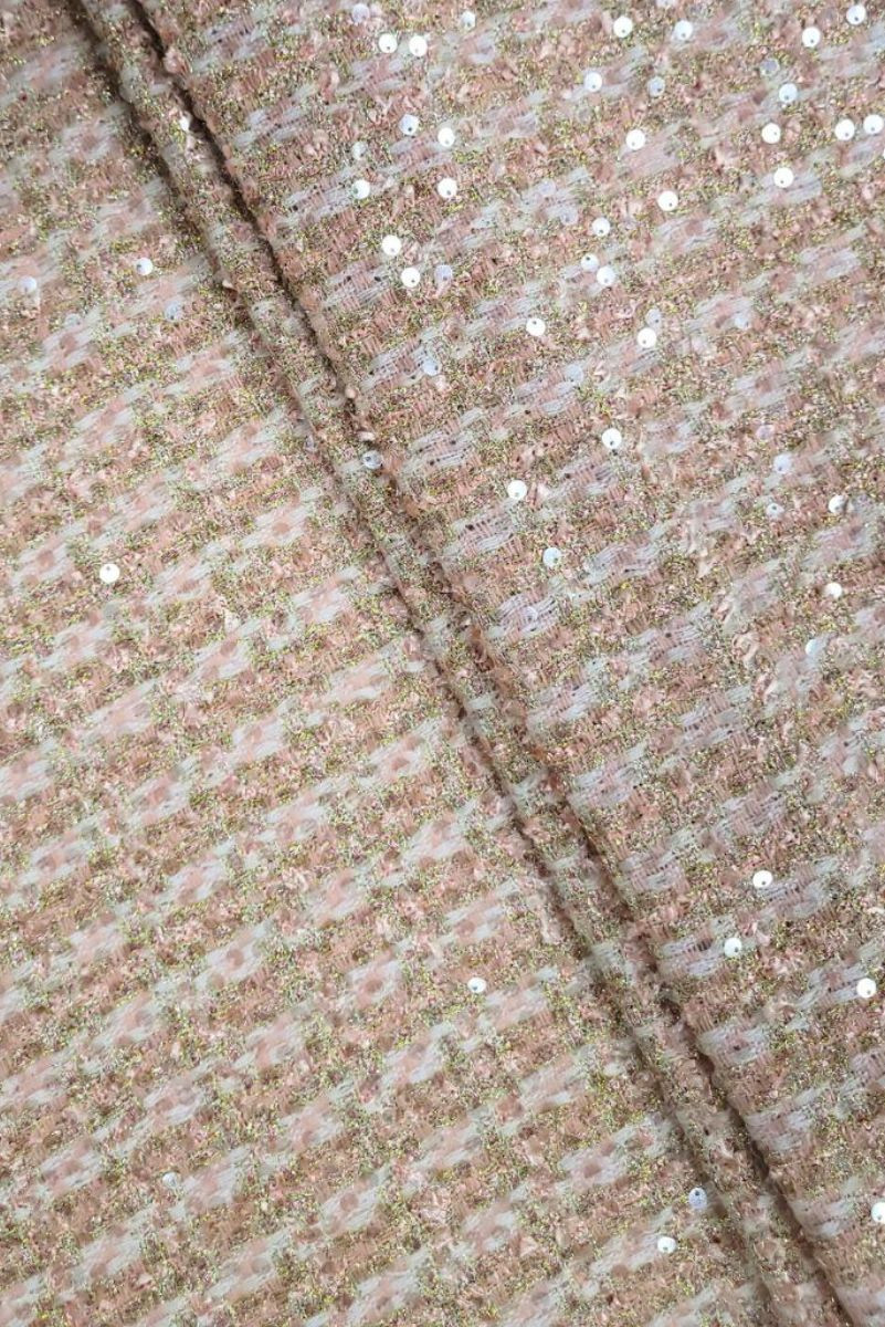 Tkanina typu chanel rÃ³Å¼owo-zÅota z cekinami