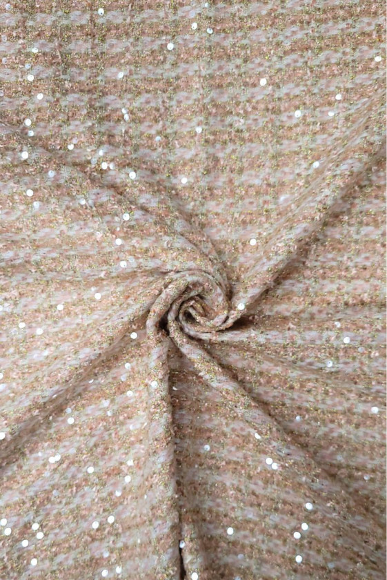 Tkanina typu chanel różowo-złota z cekinami