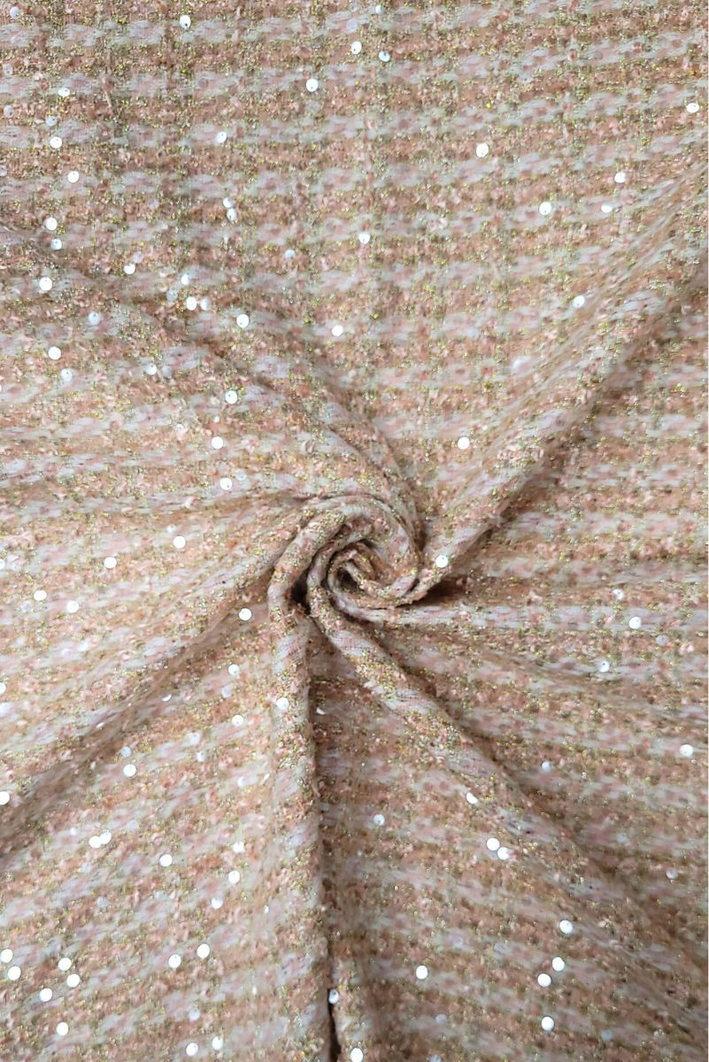 Tkanina typu chanel różowo-złota z cekinami