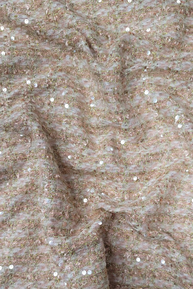 Tkanina typu chanel różowo-złota z cekinami