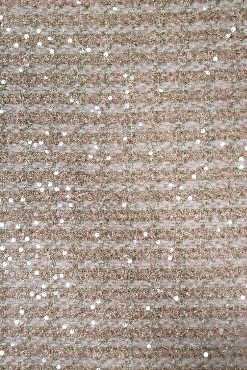 Tkanina typu chanel różowo-złota z cekinami