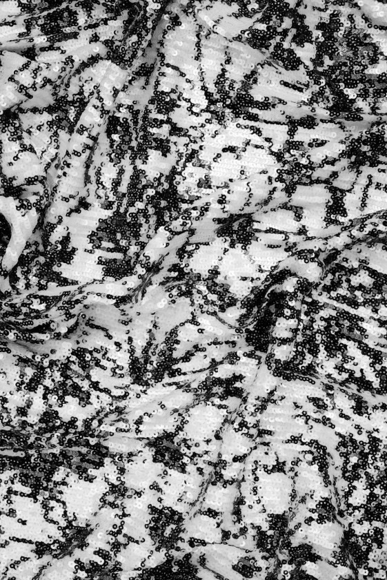 Cekiny biało czarne kwiaty