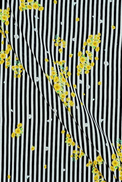 Lino con algodón con rayas y flores