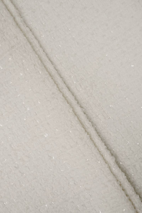 Chanel-stila audums krēmkrāsā ar spīdumiem (sequins)