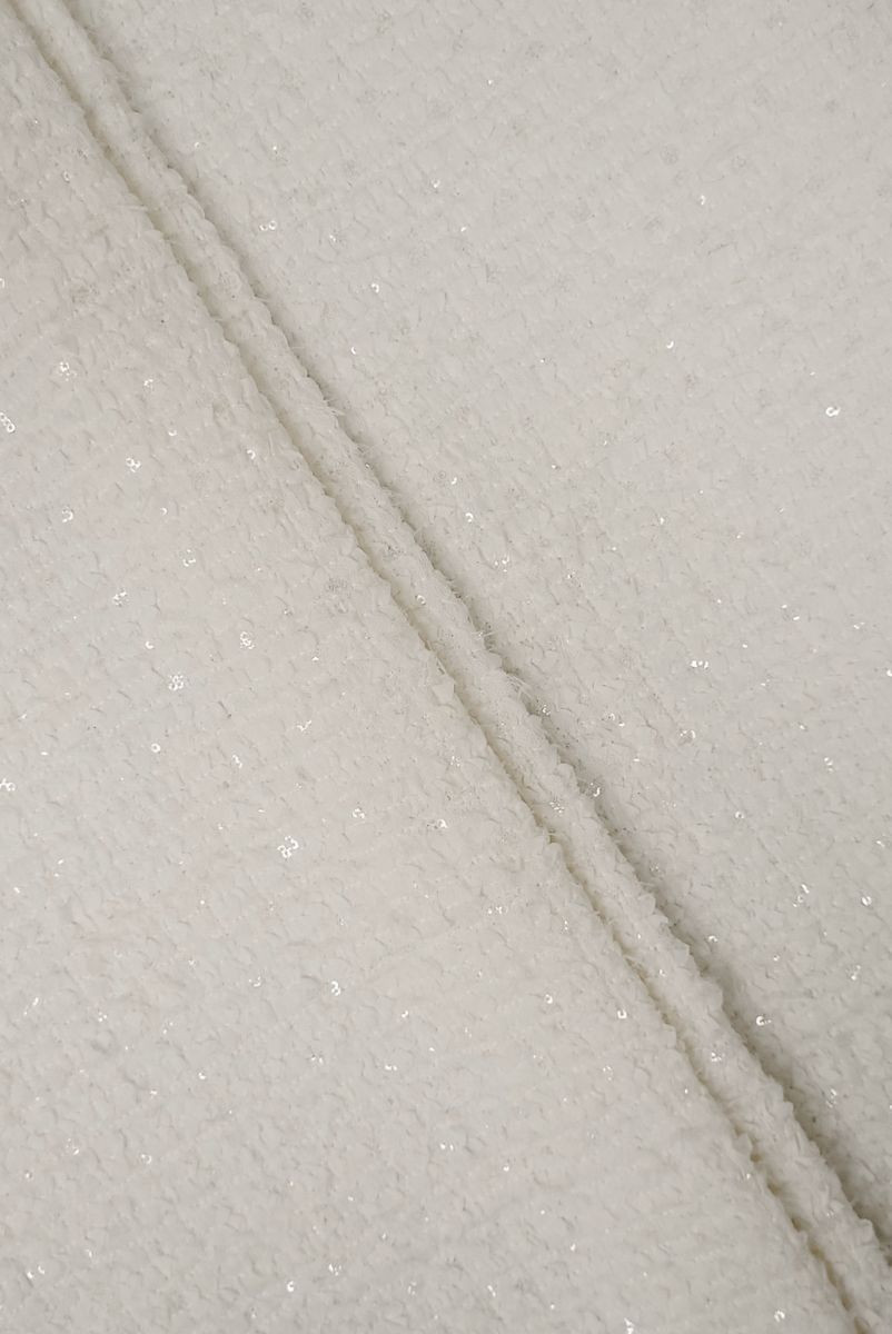 Tkanina typu chanel śmietanowa z cekinami KUPON 50 cm
