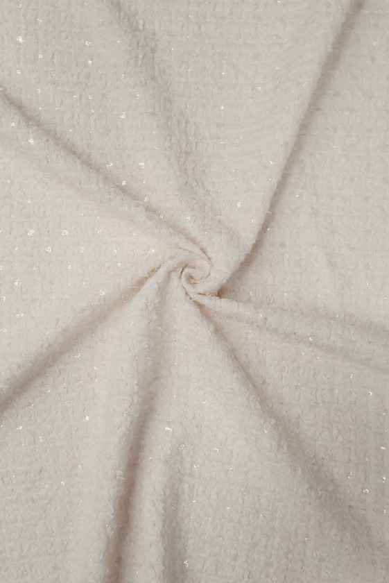 Tkanina typu chanel śmietanowa z cekinami KUPON 50 cm