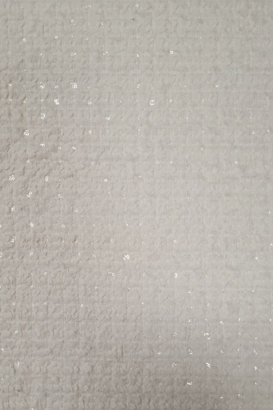 Tkanina typu chanel śmietanowa z cekinami KUPON 50 cm