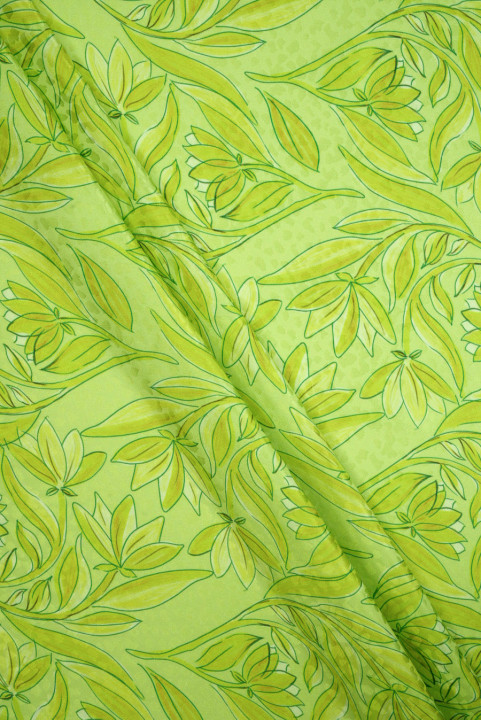 Mătase jacquard cu flori lime