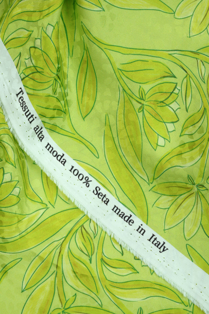 Jedwab żakardowy limonkowe kwiaty