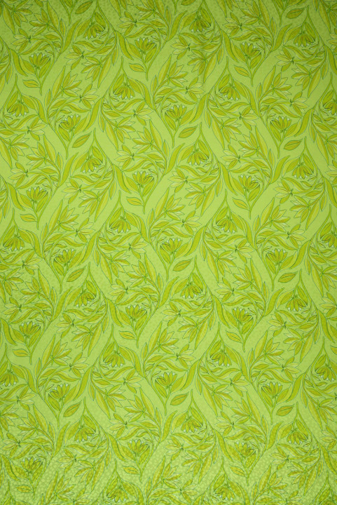 Jacquardsiden limefärgade blommor