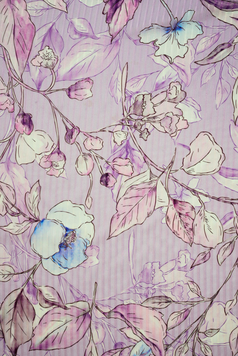 Jedwab devore wrzosowy w kwiaty