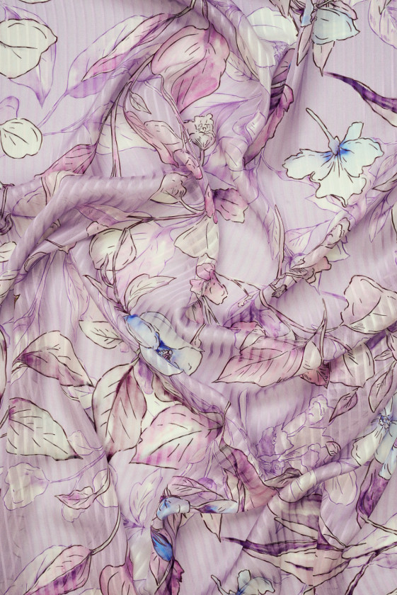 Jedwab devore wrzosowy w kwiaty