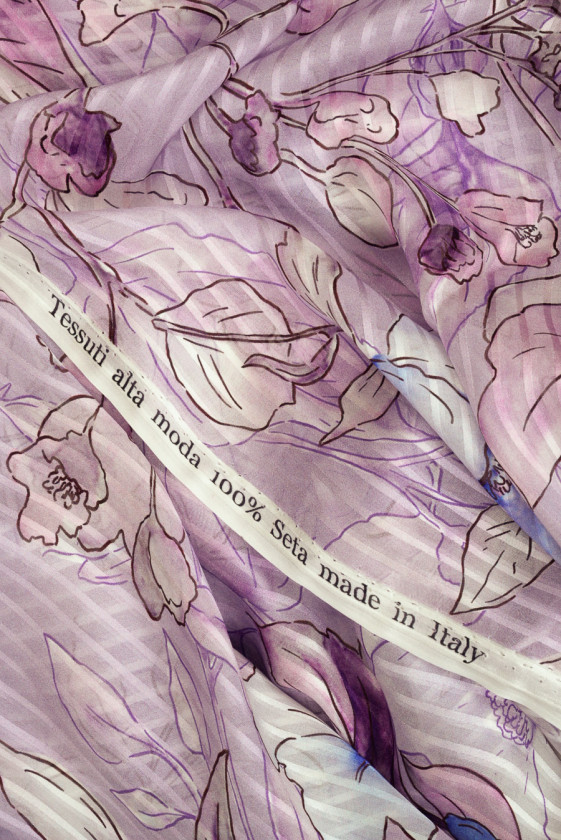 Jedwab devore wrzosowy w kwiaty